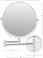 OVENTE 9" Wall Mounted Makeup Mirror with 1X/7X Magnification, Double Sided Magnifying Round Bathroom Vanity Mirror, 360° Swivel Design, Extendable and Folding Arm, Polished Chrome MNLFW90CH1X7X
