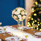 Flower Balls Wedding Rose Centerpieces: 6 Pcs Fake Flowers with Base Kissing Balls Decor Champagne &White Artificial Floral Arrangements Flower Bouquet of Roses Home Party Table DIY Decorations
