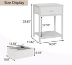 Furologee White Nightstands Set of 2, End Table with Fabric Drawer, Small Side Table for Small Spaces, 2 Tiers Storage Shelves End Table, Bedside Table for Living Room, Bedroom, Dorm