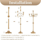 Sziqiqi Gold Floor Candelabra Candle Holder for Centerpiece - Tall 5 Arm Candlesticks Holders Metal Taper Candle Holder for Table Floral Centerpieces for Wedding Party Banquet