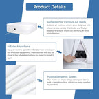 Bedecor Fitted Sheet for Air Mattress Inflate Without Disassembly Convenient & Firm Deep up to 21" White -Queen