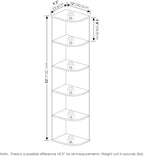 Furinno PASIR Book Shelf, 5-Tier Corner Bookshelf, Open Shelves Bookcase 9.3" x 12" x 51.7", for Living Room, Bedroom, Home Office, White