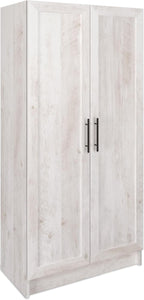 Prepac Elite Storage Accent Cabinet with Panel Doors, Rustic White Cupboard, Bathroom Cabinet, Pantry Storage with 3 Shelves 16.75" D x 32" W x 65" H