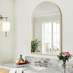 BEAUTYPEAK 24"x36" Arch Bathroom Mirror, Wall Mounted Vanity Metal Frame Mirror for Bedroom, Entryway, Living Room, Gold