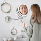 Hard Wired Makeup Mirror with Lights Wall Mounted with Magnification, 8 Inch Double Sides 10X Magnifying Bathroom Mirror 3 Color Lighting Touch Dimming, Extended Arm Shaving Mirror, Brushed Nickel