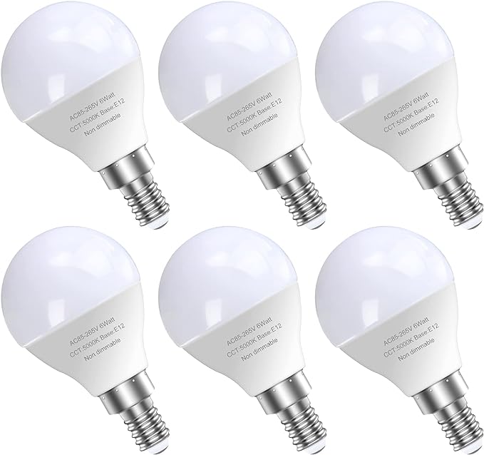 GOSCHE 6 Pack Bright Ceiling Fan Light Bulbs, 60 Watt Equivalent, E12 Led Bulb, A15 Shape Candelabra Base Chandelier Light Bulb, 120V Small Bulb, Non-Dimmable, Daylight 5000K, 6 Pcs
