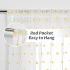 MYSKY HOME Kitchen Curtains 54 Inch Long Small Window Curtains for Bathroom Cafe Bedroom Yellow Pom Pom Curtains for Nursery Boys Room Rod Pocket 2 Pieces Drapes 52 x 54 inch Length