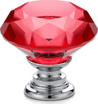 Ravinte 5 Pack Red Crystal Knobs for Dresser Drawers Glass Cabinet Knobs Diamond Shaped Drawer Knobs - 30 mm Knobs with Silver Base