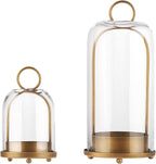5" & 4" Wide Versatile Metal Candle Holder with Handmade Sturdy Glass Dome in Brass for Pillar Candle & Plants, 5.1" xH11.8 4" xH7.5, Industrial, Farmhouse, Shabby Chic. (2, Brass, Large & Small)