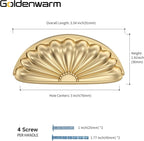 goldenwarm 2 Pack Gold Cabinet Handles Drawer Pulls Finger Edge Pull for Half Moon Cup Luxury Hardware 3" Hole Center Brushed Brass Knobs