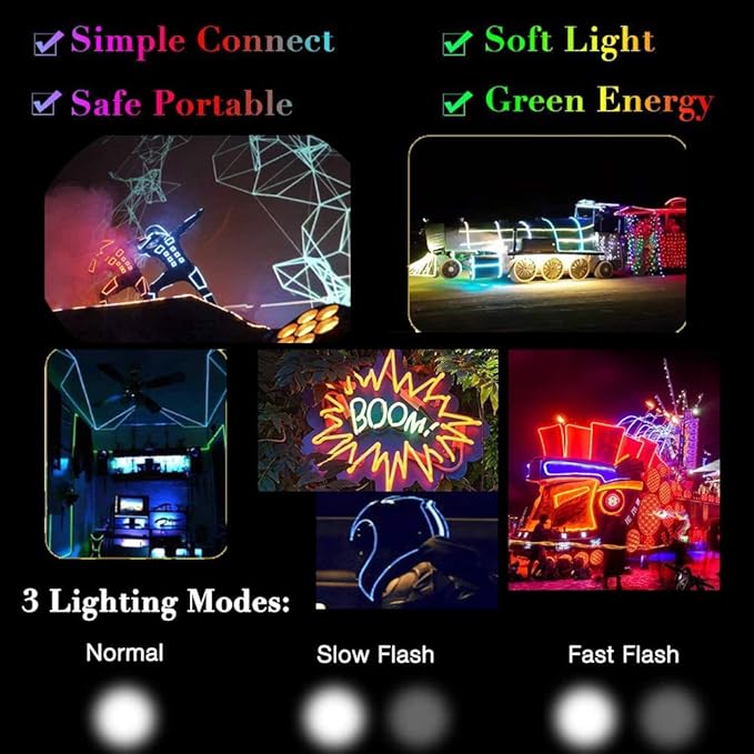 MaxLax EL Wire Red, 16.4ft/5m Portable Battery Pack Neon Light Strip 360° Cuttable Glowing Rope Lights for Parties, Halloween, DIY Decoration