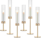 Hewory Gold Taper Candle Holders: Candlestick Holders Set of 6 Hurricane Glass Tall Candle Holder for Candlesticks Candle Sticks Holder Decor for Table Centerpiece Wedding Party Christmas Decorations