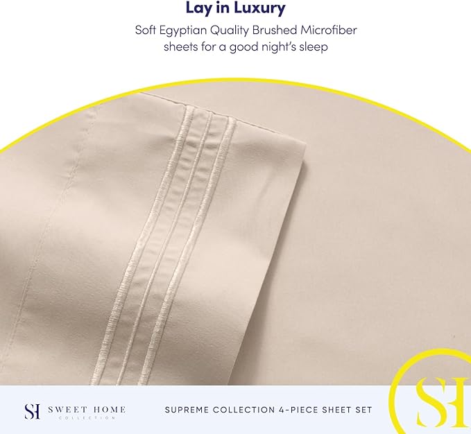 King Size Sheets - Breathable Luxury Bed Sheets with Full Elastic & Secure Corner Straps Built In - 1800 Supreme Collection Extra Soft Deep Pocket Bedding Set, Sheet Set, King, Beige