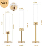 Gold Hurricane Candle Holders Set of 3, Tall Metal & Windproof Glass Taper Candle Holders, Outdoor/Indoor Table Centerpieces for Weddings, Christmas, Parties, Fireplace Decor