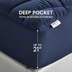 SLEEP ZONE Cooling Queen Mattress Topper, Premium Zoned Cool Mattress Pad Cover, Padded Mattress Protector Breathable Washable, Deep Pocket 8-21" (Navy, Queen)
