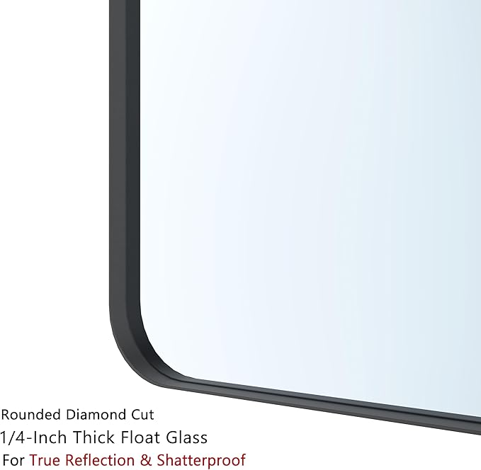 VocalStar 60 x 36 Inch Black Bathroom Mirror for Wall, Large Rounded Rectangle Metal Framed Bathroom Wall Vanity Mirror Farmhouse, 1/4-inch Shatterproof Glass | Ultra-Flush Hanging