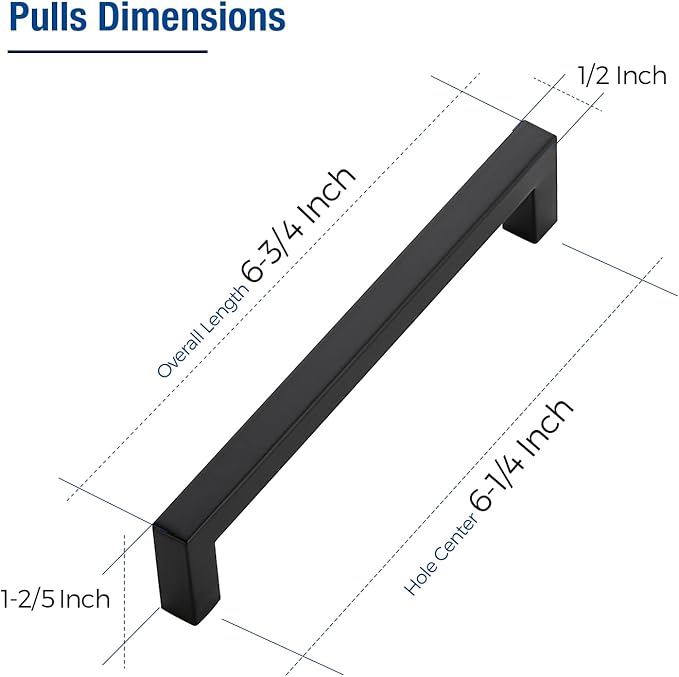 JOY DECOR 30 Pack Cabinet Handles, Black Cabinet Pulls, 6-1/4 Inch Kitchen Closet Handles Square Drawer Pulls Stainless Steel Drawer Hardware, 160mm Hole Centers