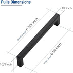 JOY DECOR 6 Pack Cabinet Handles, Black Cabinet Pulls, 6-1/4 Inch Kitchen Closet Handles Square Drawer Pulls Stainless Steel Drawer Hardware, 160mm Hole Centers