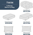 HEVUMYI Twin Comforter Set - 5-Piece All Season Bed in a Bag Twin, Ultra Soft Bedding Set with Comforter, Flat Sheet, Fitted Sheet, Pillowcases, Pillow Shams, Dark Grey & Light Grey
