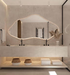 Asymmetrical Bathroom LED Mirror, Modern Irregular Shape Wall Mirror with LED Lights, Frameless Aesthetic Backlit LED Illimunated Vanity Mirror (60" x 30" inc)