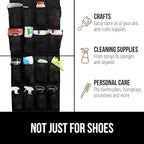 GORILLA GRIP Over the Door Shoe Organizer, 24 Extra Large Breathable Mesh Pockets, Space Saving Hanging Storage Holder, 4 Hook Closet Rack Hanger, Hangs on Closets for Shoes and Accessories, Black