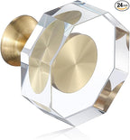 24-Pack 1-1/4-Inch Gold knob Dresser knobs White Cabinet Glass Crystal knobs Brass Drawer Polygonal Dresser Pulls, Drawer pulls