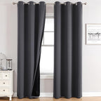 ChrisDowa 100% Blackout Curtains for Bedroom with Black Liner, 2 Thick Layers Total Blackout Thermal Insulated Grommet Window Curtains 84 Inch Long 2 Panels Set (Dark Grey, 42 x 84 Inch)