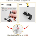 BESy Brass Clothes Hook Single Towel Hook for Bathroom Kitchen Garage Square Style Robe Hooks Coat and Hat Hook, Self Adhesive with Glue or Wall Mounted with Screws, Two Packs, Matte Black