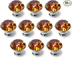 10 Pcs 30mm Silver Plated Base Diamond Shape Crystal Glass Cabinet Knob Drawer Knob Pull Handle Used for Kitchen, Dresser, Door, Cupboard (Amber)