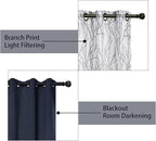 BONZER Mix and Match Curtains - 2 Pieces Branch Print Sheer Curtains and 2 Pieces Blackout Curtains for Bedroom Living Room Grommet Window Drapes, 54x95 Inch/Panel, Grey Dark, Set of 4 Panels