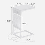 TUTOTAK C Shaped End Table with Charging Station, Side Table for Sofa, Couch Table with Storage Bag, Set of 2, TV Tray Table with 2 USB Ports and Outlets for Living Room, Bedroom, White TB01BW0242
