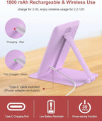 Gospire Travel Makeup Mirror with Lights and Magnification 10X, Portable Make Up Compact Tabletop Cosmetic with Adjustable Stand, 3 Colored Light Rechargeable LED Vanity Mirror - Purple