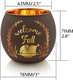 Thanksgiving Votive Candle Holder Set of 6, Glass Votives Holder with 6 Laser Engraving Patterns, Tealight Holders Bulk for Fall Table Centerpiece Decor