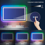 LOAAO 60”X40“ RGB LED Bathroom Mirror with Lights, Large, Anti-Fog, Dimmable Smart Lighted Bathroom Vanity Mirror, Multiple Light Modes, RGB Backlit + Front Light, Memory Function, Tempered Glass
