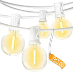 SUNSGNE 25FT G40 LED White Outdoor String Lights, White Patio Lights with 25 Shatterproof LED Clear Globe Bulbs for Patio Garden Porch Pergola Bistro Outside Decor
