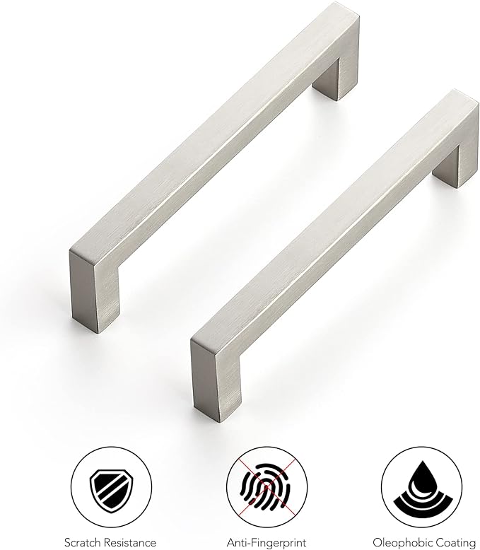 Ravinte 60 Pack Cabinet Handles Square Cabinets Cupboard Handles Brushed Nickel Drawer Pulls Stainless Steel Kitchen Cabinet Pulls Cabinet Hardware Drawer Handles 5 inch Hole Center