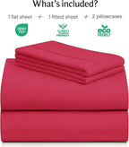 LuxClub 4 PC Sheet Set Bed Sheets Deep Pockets 16" Eco Friendly Wrinkle Free Cooling Machine Washable Hotel Bedding Silky Soft - Red Queen
