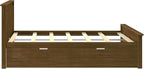 Max & Lily Full Bed, Wood Bed Frame with Headboard for Kids with Trundle, Slatted, Walnut