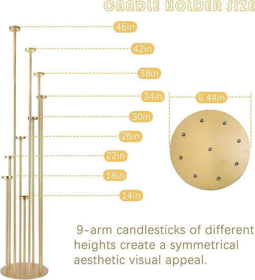 10pcs 9 Arm Candle Holder for Wedding Table Decoration,Gold Metal Candle Stick Holders for Pillar Tealight Candles on Party Reception Home Derecotion