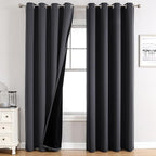 ChrisDowa 100% Blackout Curtains for Bedroom with Black Liner, 2 Thick Layers Total Blackout Thermal Insulated Grommet Long Window Curtains 2 Panels Set (Dark Grey, 52 x 95 Inch)