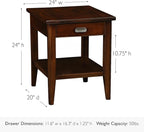 Leick Home Laurent End Table, Solid Wood, 1 Storage Drawer, Bottom Display Shelf, Easy-Assembly, For Living Room/Bedroom, Chocolate Cherry, 20.0 in. L x 24.0 in. W x 24.0 in. H, 10507