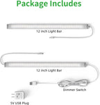 Plug-in Under Cabinet Lighting, Dimmable Counter Lights for Kitchen, 2pcs 12 Inch, Cold White 6000K Linkable USB Led Closet Light, Wired Indoor Night Lights Bar for Desk, Sink,Workbench