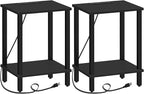 TUTOTAK End Table with Charging Station, Set of 2, Side Table with USB Ports and Outlets, Nightstand, 2-Tier Storage Shelf, Sofa Table for Small Space, Living Room, Bed Room TB01BK041