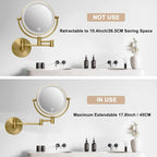 Wall Mounted Makeup Mirror with Light and Magnification, 7W Higher Brightness and Dimmable 1X/10X Double Sided Wall Magnified Mirror, Extending Vanity Mirror for Bathroom, Antique Brass Direct Wire