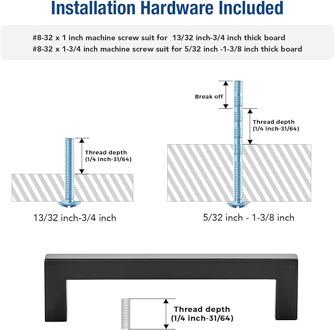 JOY DECOR 6 Pack Cabinet Handles, Black Cabinet Pulls, 5 Inch Kitchen Closet Handles Square Drawer Pulls Stainless Steel Drawer Hardware, 128mm Hole Centers