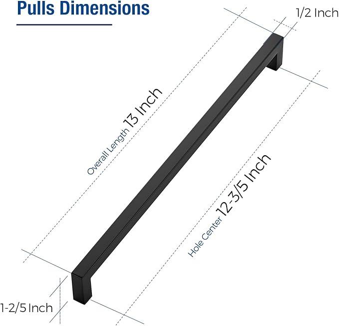 JOY DECOR 40 Pack Cabinet Handles, Black Cabinet Pulls, 12-3/5 Inch Kitchen Closet Handles Square Drawer Pulls Stainless Steel Drawer Hardware, 320mm Hole Centers