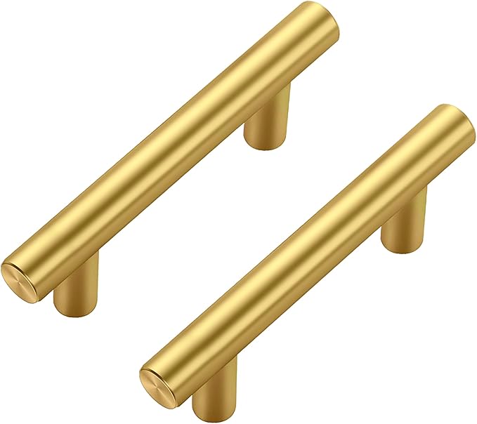 JOY DECOR 45 Pack Cabinet Handles, Gold Cabinet Pulls, 2-1/2 in Hole Center Kitchen Cabinet Handles, Stainless Steel T Bar Handles for Dresser Drawers