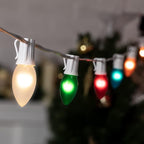 Minetom C9 String Lights Outdoor Christmas Lights 25 Feet Frosted Multi-Colored for Patio Room Christmas Tree Party Backyard Decoration White Wire