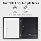2-Pack Kids Art Frames - Changeable, 8.5x11 Picture Frame for Display, With Storage (Black)
