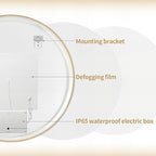 32" Round LED Bathroom Mirror, Wall Mounted Round Backlit Mirror LED Bathroom Vanity Mirror with Lights Fog Free Circle Lighted Mirror with Gold Frame, Smart Light up Mirror 3-Color
